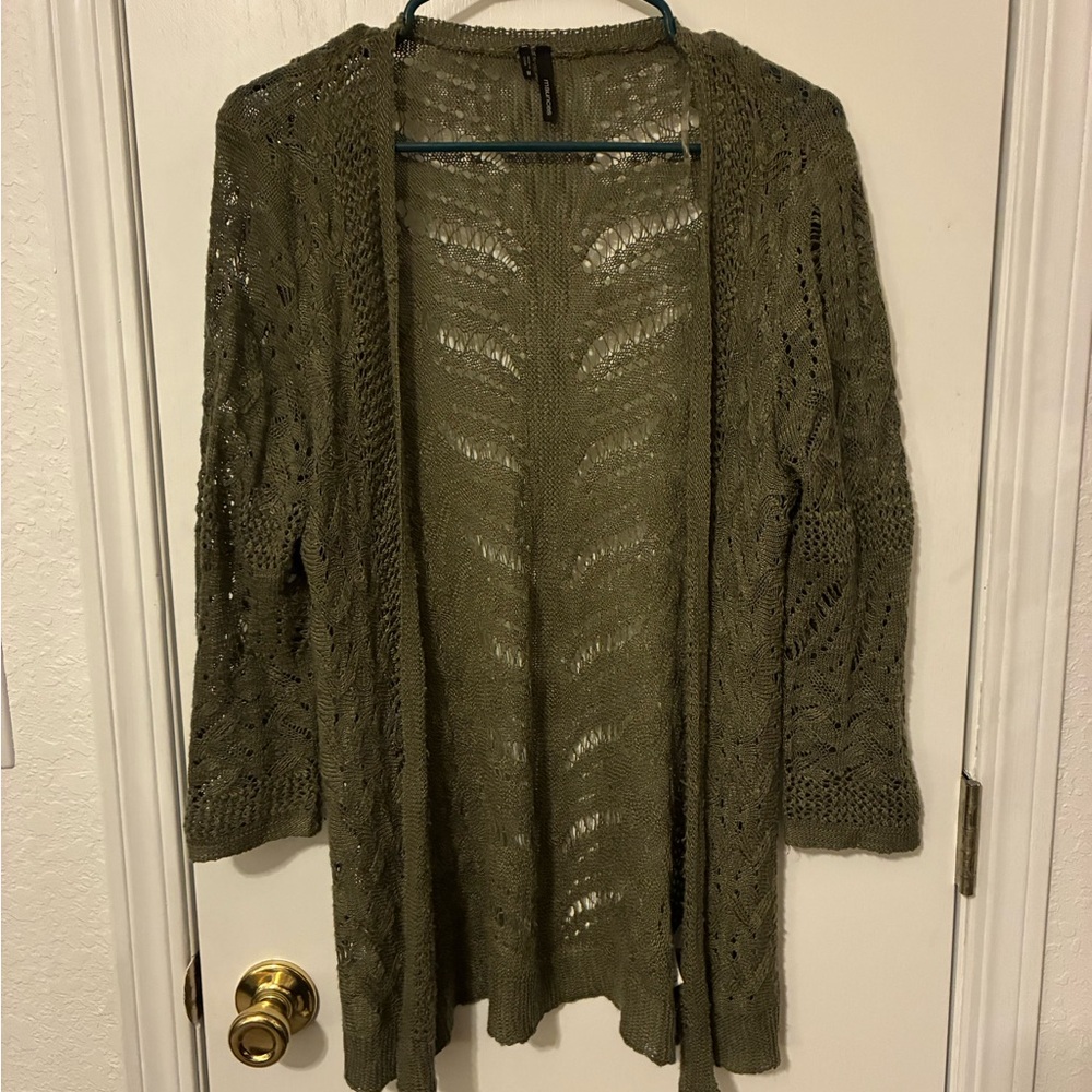 Olive Green Open-Knit Women's Sweater